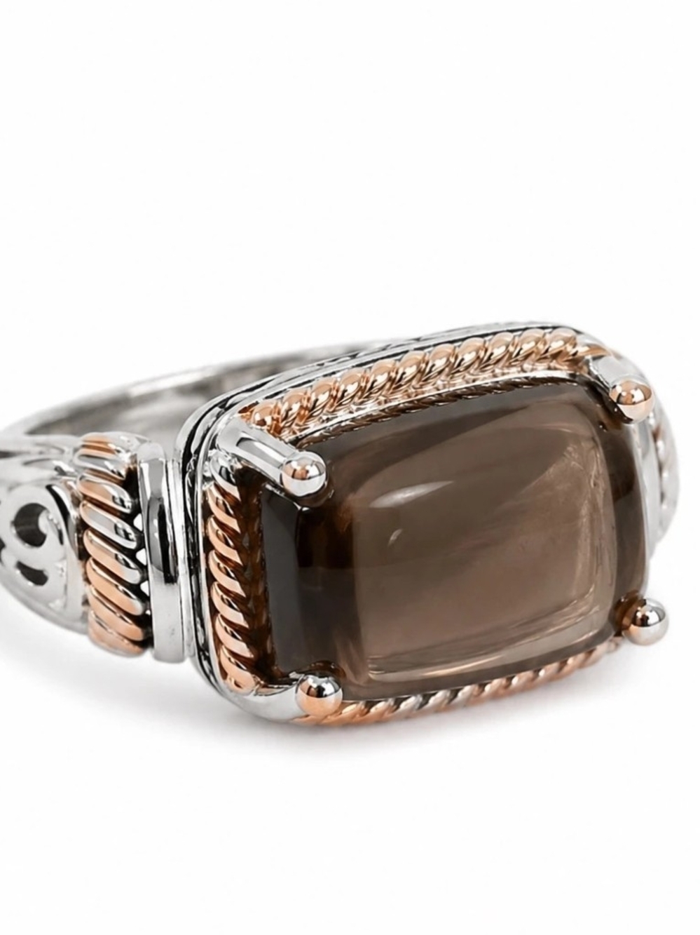 Lia Sophia Silver and Rose Gold Smoky Quartz Statement Ring Size 8